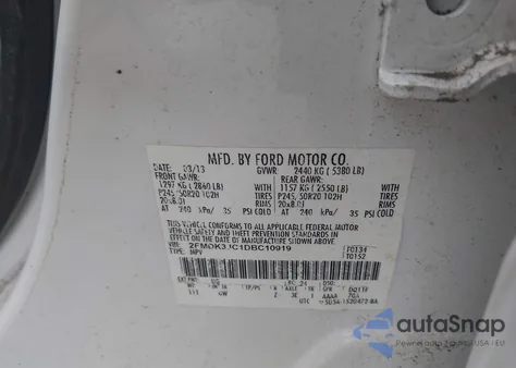2013 Ford Edge Sel from USA, damaged, VIN 2FMDK3JC1DBC10919